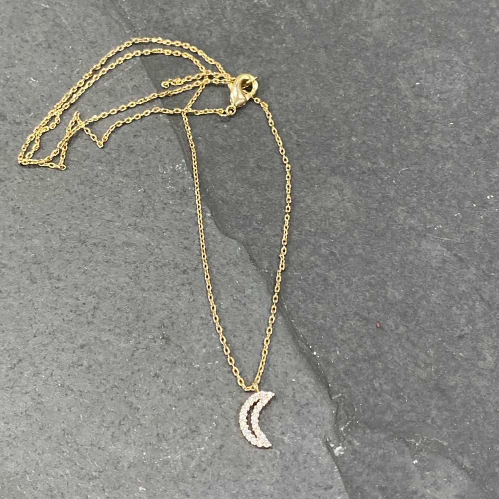Super dainty pave crescent moon necklace